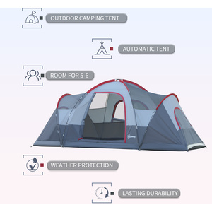 Grey Outsunny 5 to 6 Man Dome Camping Tent